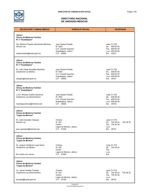 Directorio de Unidades Médicas - Issste