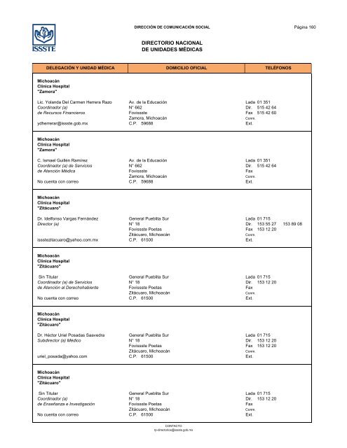 Directorio de Unidades Médicas - Issste