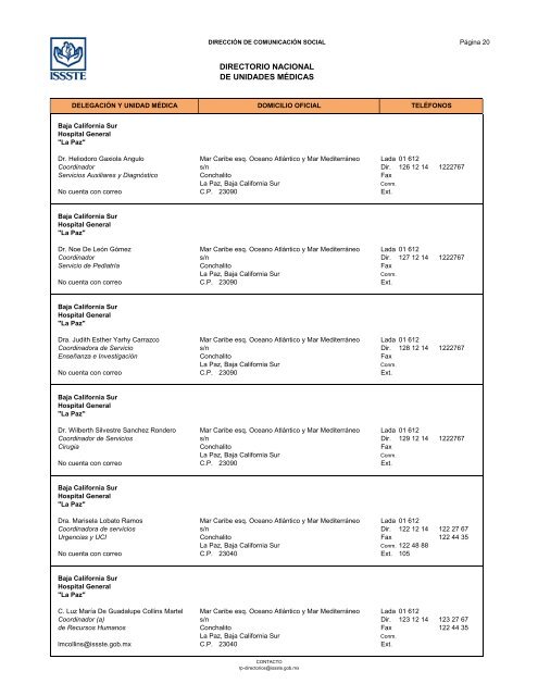 Directorio de Unidades Médicas - Issste