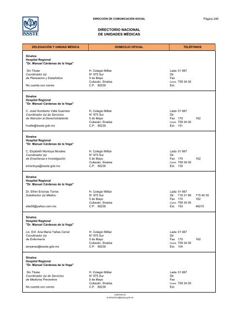 Directorio de Unidades Médicas - Issste