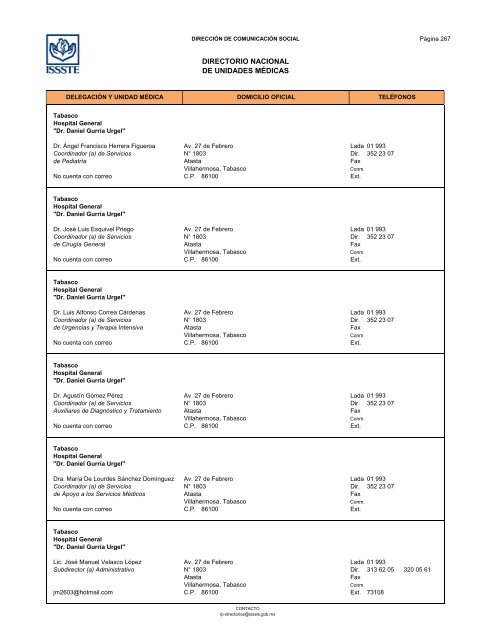 Directorio de Unidades Médicas - Issste