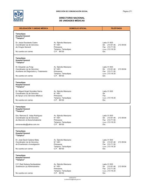 Directorio de Unidades Médicas - Issste