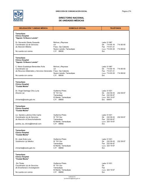 Directorio de Unidades Médicas - Issste