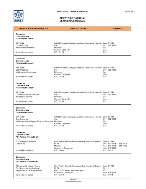 Directorio de Unidades Médicas - Issste