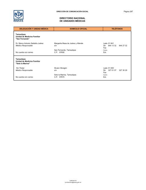 Directorio de Unidades Médicas - Issste