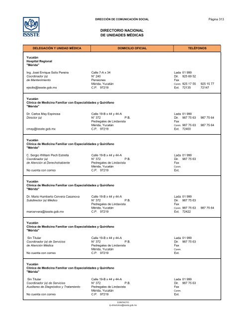 Directorio de Unidades Médicas - Issste