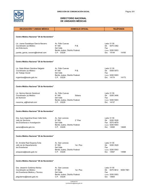 Directorio de Unidades Médicas - Issste