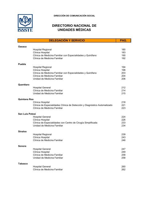 Directorio de Unidades Médicas - Issste