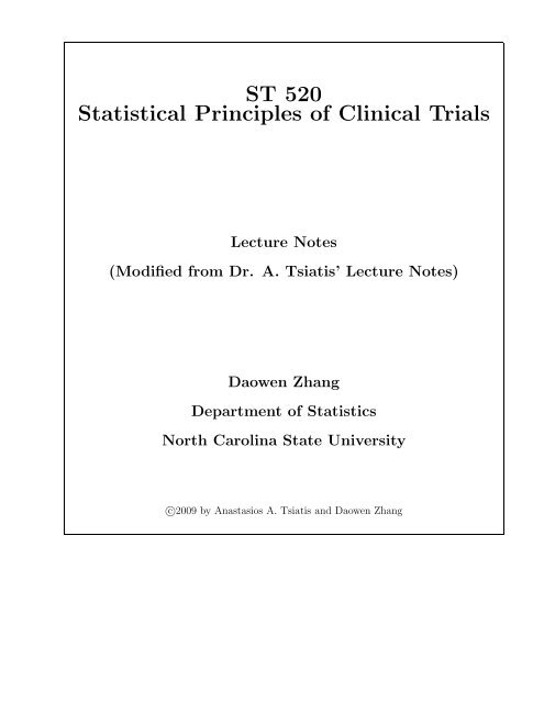 ST 520 Statistical Principles of Clinical Trials - NCSU Statistics ...