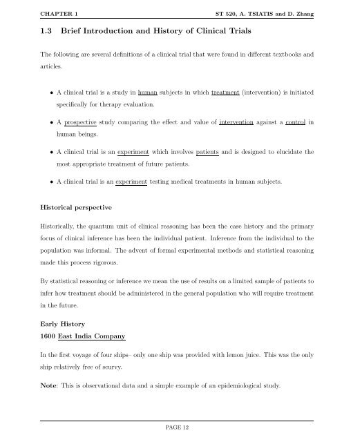 ST 520 Statistical Principles of Clinical Trials - NCSU Statistics ...