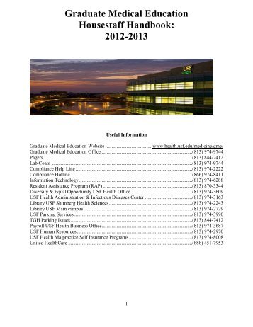 Graduate Medical Education Housestaff Handbook - USF Health ...