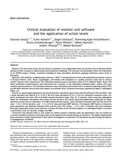 Clinical evaluation of monitor unit software and the application of ...