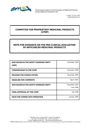 COMMITTEE FOR PROPRIETARY MEDICINAL PRODUCTS (CPMP ...