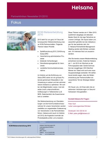 KCM-Weiterentwicklung 2010 Partnerkliniken Newsletter 01/2010