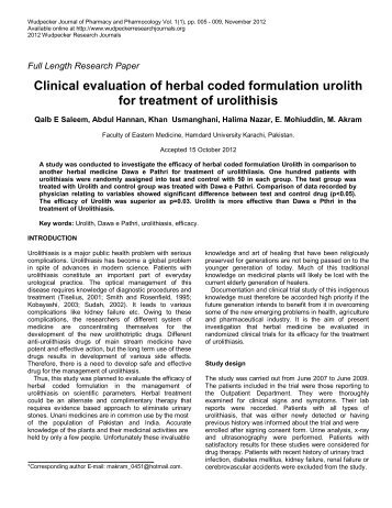 Clinical evaluation of herbal coded formulation urolith for treatment ...