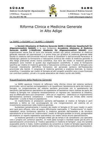 Riforma Clinica e Medicina Generale in Alto Adige