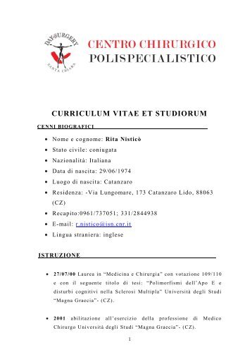 CURRICULUM VITAE ET STUDIORUM