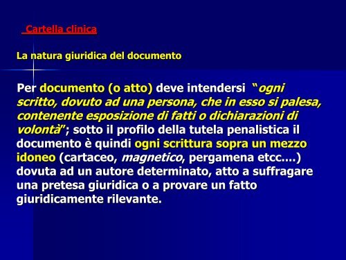 LA CARTELLA CLINICA – RESPONSABILITA ... - Aulett@'99