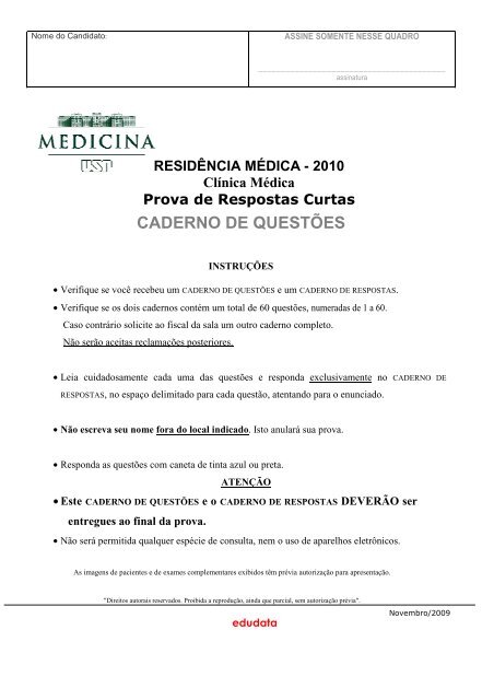 2010 Clínica Médica Prova de Respostas Curtas