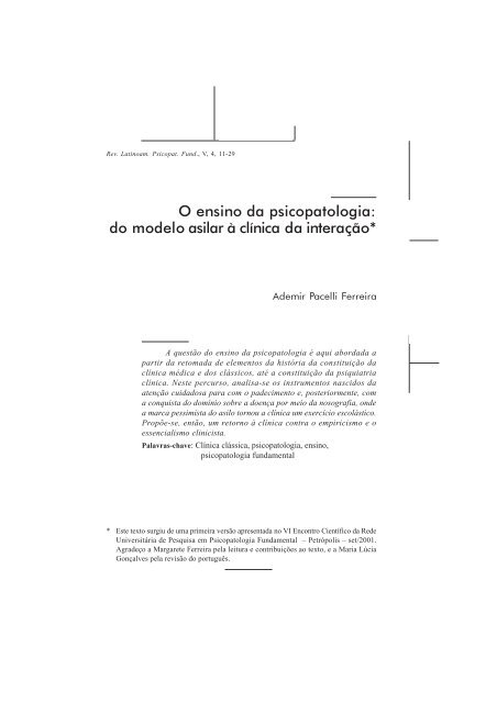 11 O ensino da psicopatologia: do modelo asilar à clínica da ...