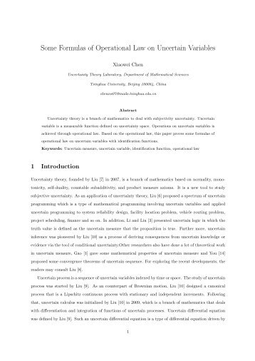 Some Formulas of Operational Law on Uncertain Variables