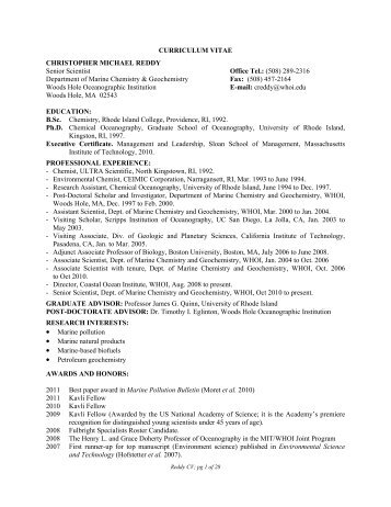 CURRICULUM VITAE CHRISTOPHER MICHAEL REDDY Senior ...