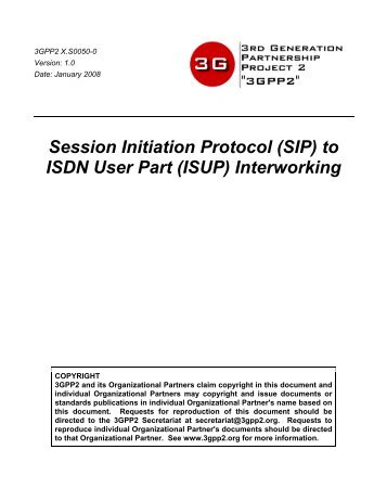 Session Initiation Protocol (SIP) to ISDN User Part (ISUP ... - 3GPP2