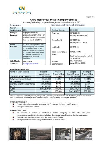 The Management - China Nonferrous Metals Company Limited