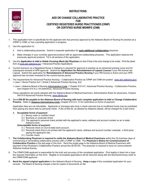 Add Or Change Collaborative Practice Alabama Board Of Nursing