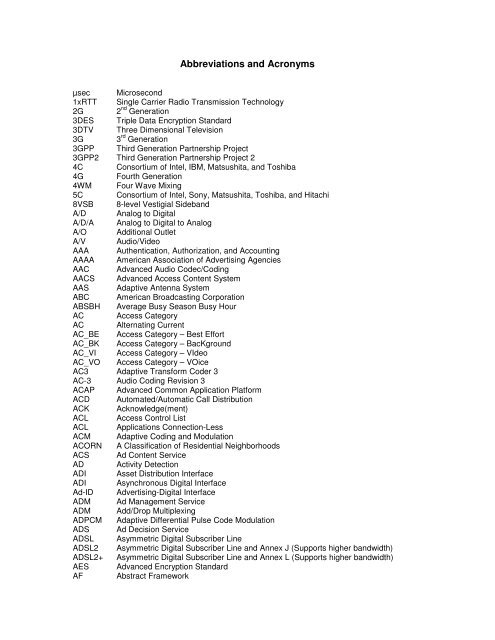 Abbreviations and Acronyms - SCTE