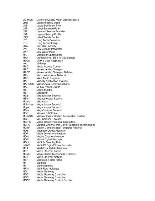 Abbreviations and Acronyms - SCTE