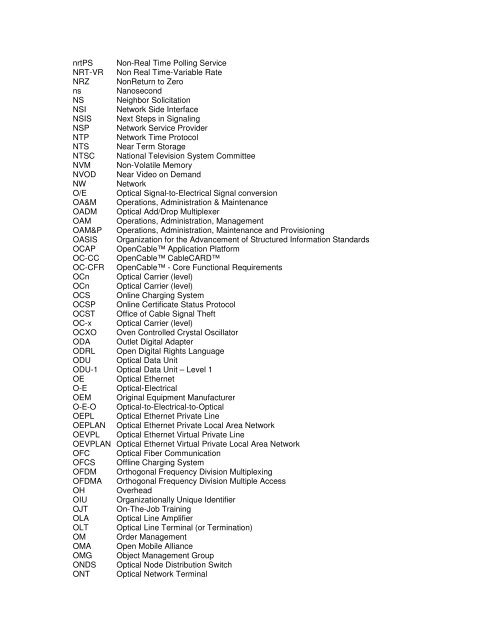 Abbreviations and Acronyms - SCTE