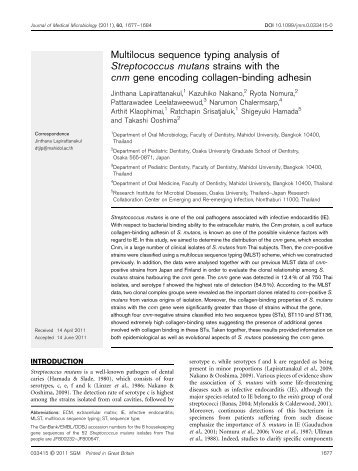 Multilocus sequence typing analysis of Streptococcus mutans strains ...