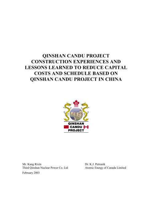 Qinshan CANDU Project Construction Experiences and Lessons