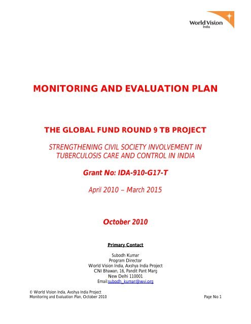 MONITORING AND EVALUATION PLAN - TBC India