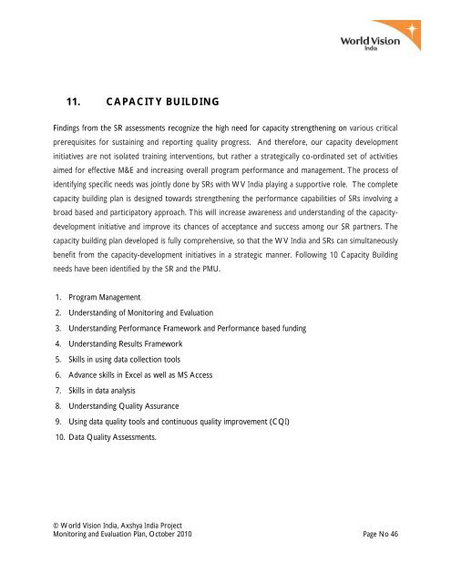 MONITORING AND EVALUATION PLAN - TBC India