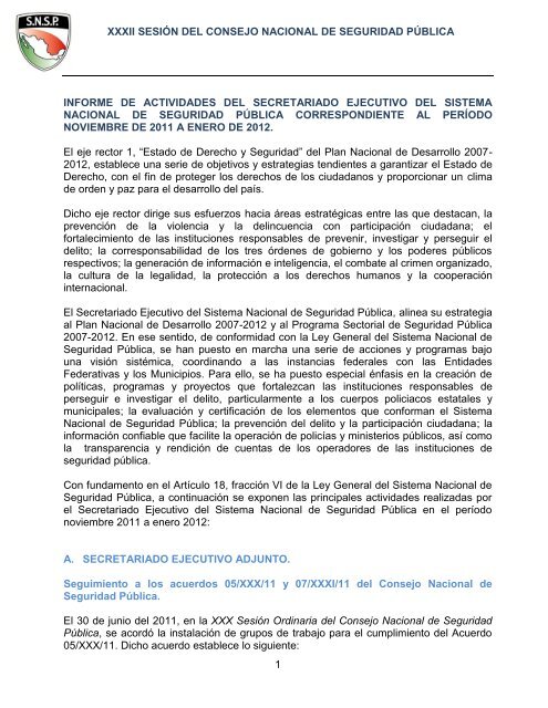 Informe Secretario Ejecutivo Sesión XXXII - Secretariado Ejecutivo