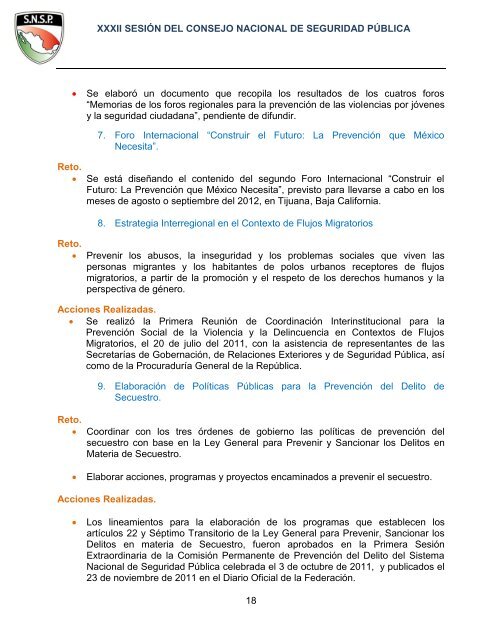 Informe Secretario Ejecutivo Sesión XXXII - Secretariado Ejecutivo