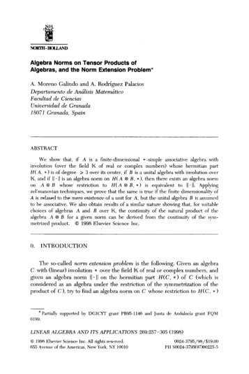 Algebra Norms on Tensor Products of Algebras, and the Norm ...