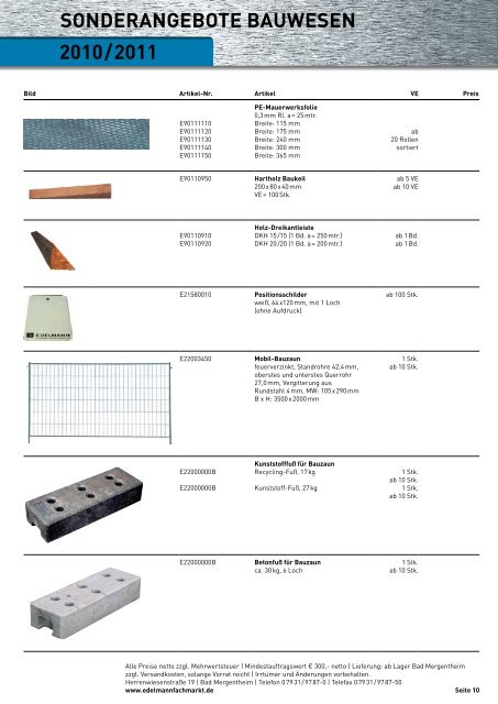 Sonderangebot Bauwesen 2010/2011 - EDELMANN - Fachmarkt für ...