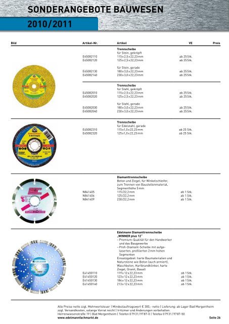 Sonderangebot Bauwesen 2010/2011 - EDELMANN - Fachmarkt für ...