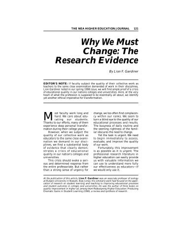 Why We Must Change: The Research Evidence - National ...