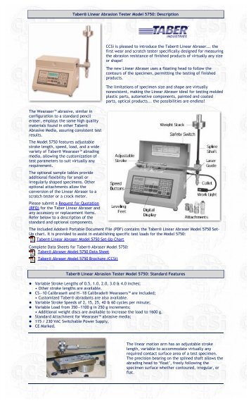 Taber® Linear Abrasion Tester Model 5750 - CCSi Testing ...