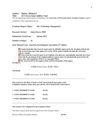 Author: Hutter, Michael J Title: SC2 Green Sand Additive Trial