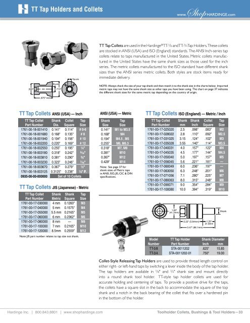 Hardinge Tool Holders, Toolholder Collets and Bushings Catalog ...