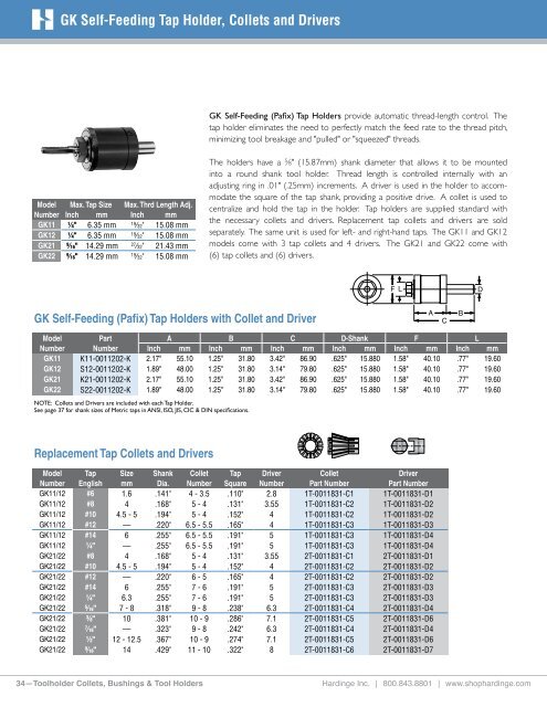 Hardinge Tool Holders, Toolholder Collets and Bushings Catalog ...