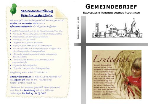 GEMEINDEBRIEF - Evangelische Kirchengemeinde Plochingen
