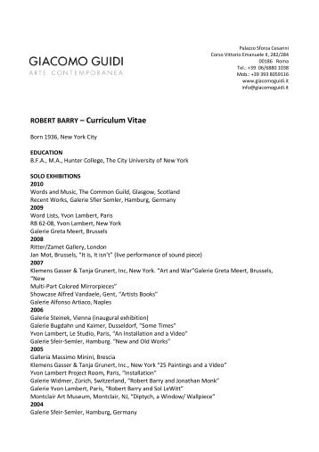 ROBERT BARRY – Curriculum Vitae - Giacomo Guidi