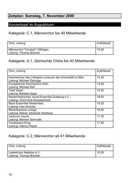 Programm 8. Landes-Chorwettbewerb 2009 - Landesmusikrat NRW