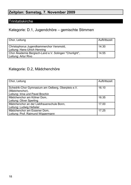 Programm 8. Landes-Chorwettbewerb 2009 - Landesmusikrat NRW